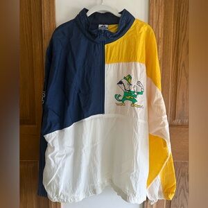 VINTAGE 80s Notre Dame Windbreaker Jacket NCAA 1/2 Zip Spell Out Apex One